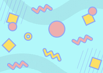 Memphis blue poster frame white of colorful present card  background.