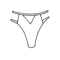Hand drawn graceful panties with straps. Black and white vector illustration. Isolated on a white background.