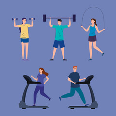 sport, group people practicing sport, healthy lifestyle vector illustration design