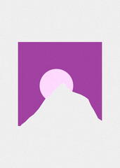 Heather Purple color Mountains rocks silhouette art logo design illustration