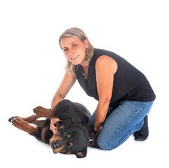 rottweiler and woman