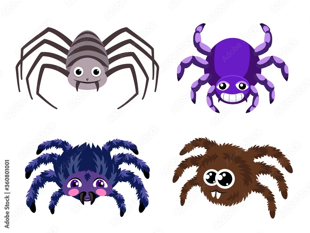 Poster spider icons set. cartoon set of spider vector icons for web design