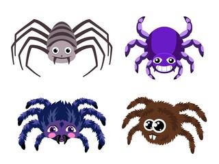 Spider icons set. Cartoon set of spider vector icons for web design