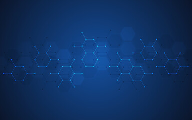 Abstract background of molecules. Molecular structures or chemical engineering, genetic research, innovation technology. Scientific, technical or medical concept.