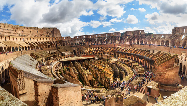 Interior of Colosseum or Flavian Amphitheatre in Rome. Italy