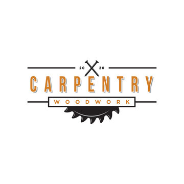 simple vintage carpentry woodwork with nail icon logo 