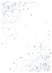 silver stars background, sparkling christmas lights confetti corner isolated on white. magic shining Flying stars glitter cosmic backdrop, sparkle vector border.