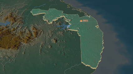 Ampara, Sri Lanka - extruded with capital. Relief