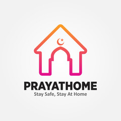 Pray at Home Logo Vector Illustration. Social Media Content Symbol Stay at Home.