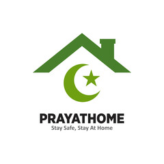 Pray at Home Logo Vector Illustration. Social Media Content Symbol Stay at Home.