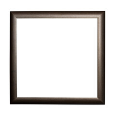 Thin square frame of classic dark brown color made of aged wood: space for text, picture, photo, image, text, isolated on a white background