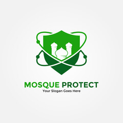 Islamic logo vector, creative muslim design, simple mosque protection logo design