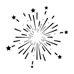 Fireworks Explosion Boom Bomb with Stars Design. Black Icon Illustration Isolated on a White Background. EPS Vector