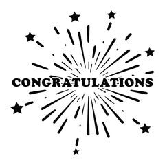 Congratulations Congrats Fireworks Stars Explosion Excitement Celebration Icon. Black Poster Illustration Isolated on a White Background. EPS Vector