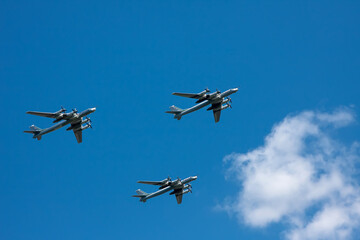 06/24/2020. Moscow Russian Federation. Military aircraft fly to victory parade