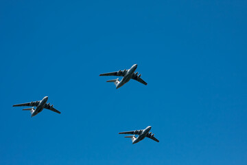 06/24/2020. Moscow Russian Federation. Military aircraft fly to victory parade