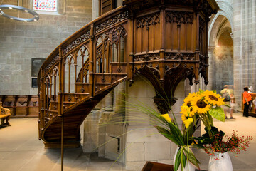 The pulpit inside St. Peter's Cathedral in Geneva