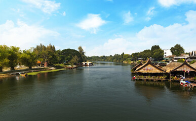 bridge over the river Kwai (Khwae) in Kanchanaburi, Thailand . This bridge is famous for its history in WW2.