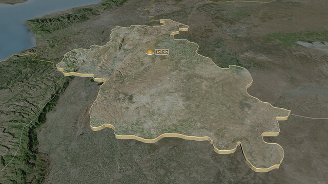 Idlib, Syria - extruded with capital. Satellite