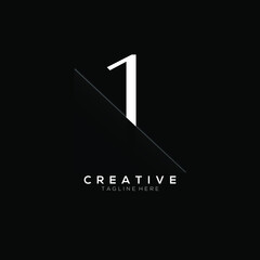 1 (One) White Number Logo Design with Creative Paper Cut