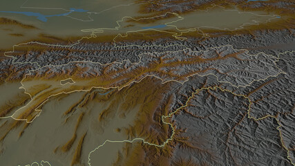 Tadzhikistan Territories, Tajikistan - outlined. Relief