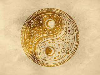 Yin yang paisley with paper texture - obrazy, fototapety, plakaty