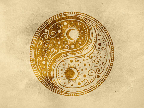Yin yang paisley with paper texture