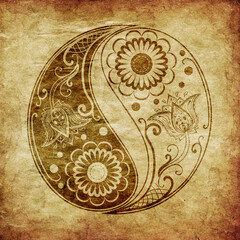 Yin yang paisley with paper texture