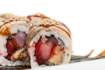 Original sushi roll fusion with various fillings.