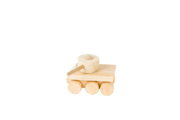 Nice wooden tank for coloring by children.