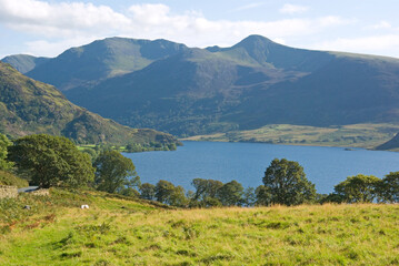 Crummock Water in the Lake District of Cumbria, England, with High Stile mountain in the background.