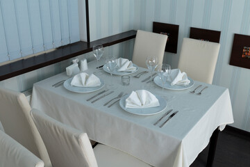 Table setting in a restaurant or a cafe.