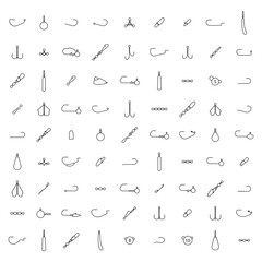 Set of different spinning fishing accessories and tackles, vector illustration.