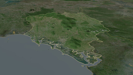 Chanthaburi, Thailand - outlined. Satellite