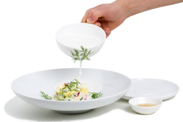 Traditional russian cold soup with vegetables and herbs.
