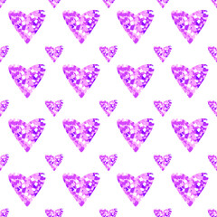 Seamless pattern with pink glittered hearts