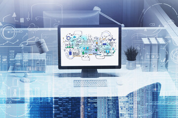 Business strategy sketch on computer screen