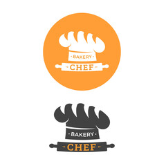 Bakery chef logo or icon design. Cap and loaf emblem. Vector illustration
