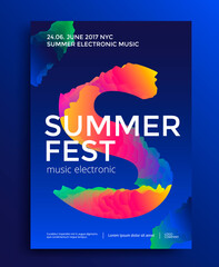 Summer festival electronic music poster. Club night party flyer. S letter with abstract gradients.
