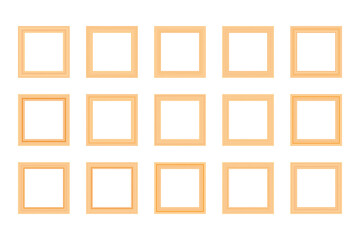 Big set of squared vintage wooden frame for your design. Vintage cover. Place for text. Vintage antique gold beautiful rectangular frames. Template vector illustration.