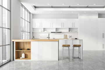 White kitchen interior with bar