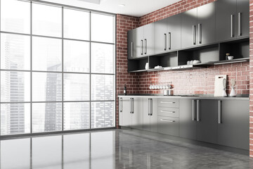 Panoramic brick kitchen corner with countertops