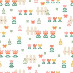flower candy park vector cartoon seamless pattern
