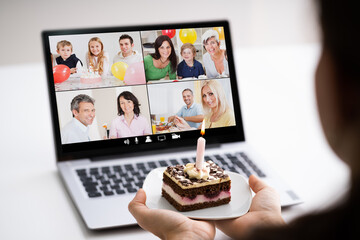 Fototapeta na wymiar Online Birthday Party Video Conference Call