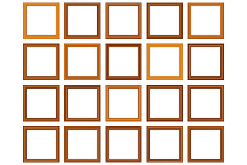 Big set of squared vintage wooden frame for your design. Vintage cover. Place for text. Vintage antique gold beautiful rectangular frames. Template vector illustration.