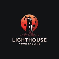 Vintage Lighthouse logo design template illustration