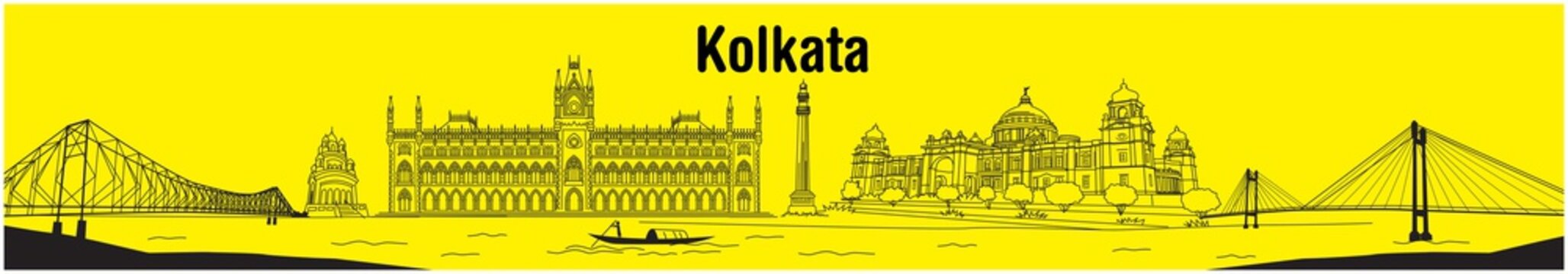 City of Joy Kolkata, Calcutta, Bengal, Vector Illustration