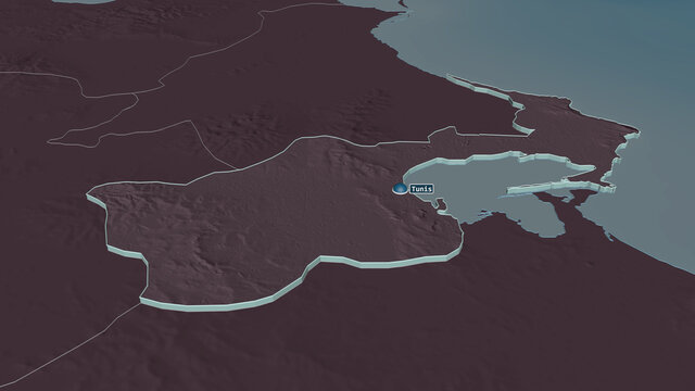 Tunis, Tunisia - extruded with capital. Administrative
