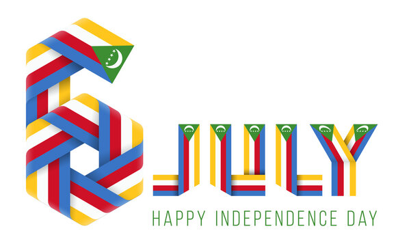 July 6, Comoros Independence Day congratulatory design with Comorian flag colors.