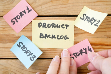 software scrum agile board with paper task, agile software development methodologies concept